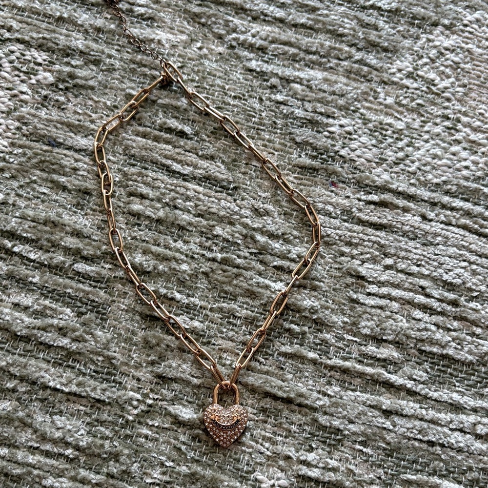 Rose Gold Heart Lock Pendant Necklace - Women's Jewelry